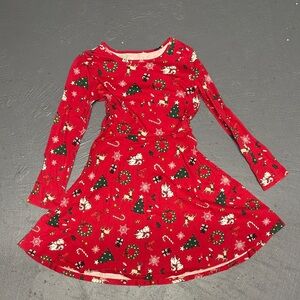 Festive Red Kids Dress with Holiday Print